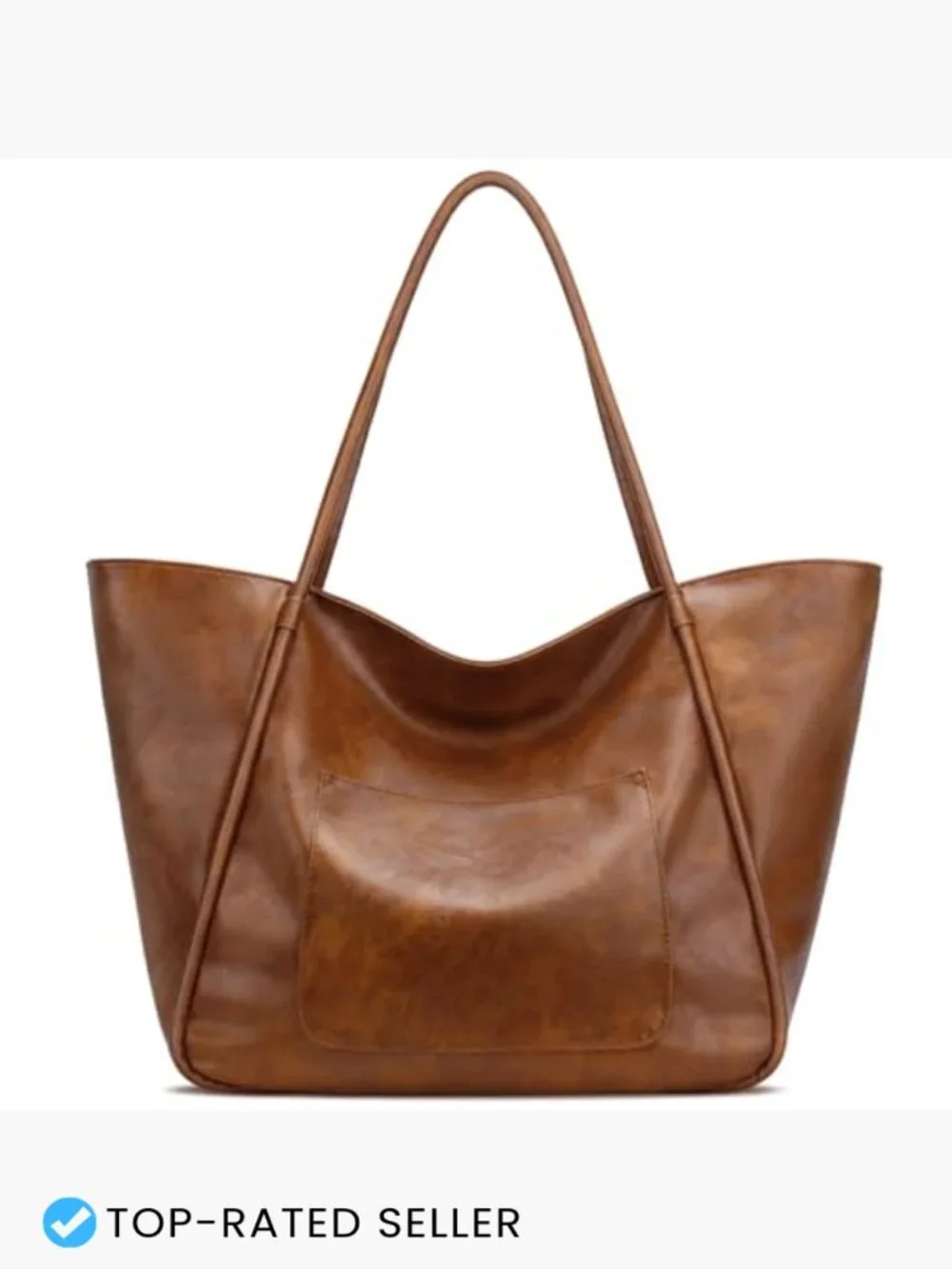 Large PU Leather Tote Bag with Zipper Work Travel Purse Spacious Shoulder
